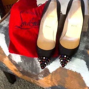 Christian Louboutin black high heel colorful studded toe size 42 pump.
